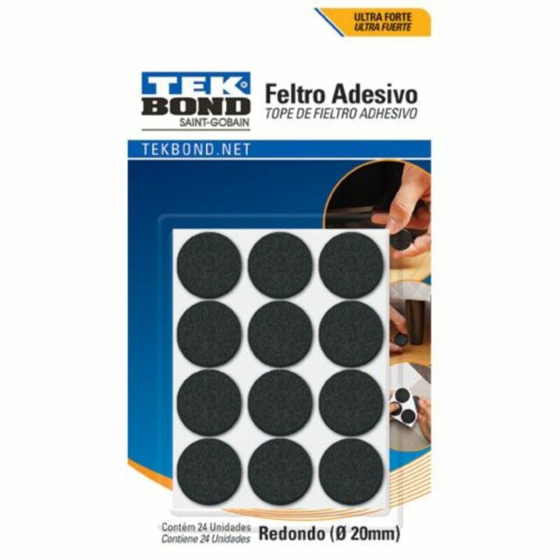 Feltro Redondo Preto Cartela com 24 Unidades Ø20mm Tekbond