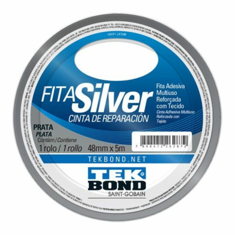 Fita Adesiva Multiuso Reforçada com Tecido Silver 48mm x 5m Tekbond